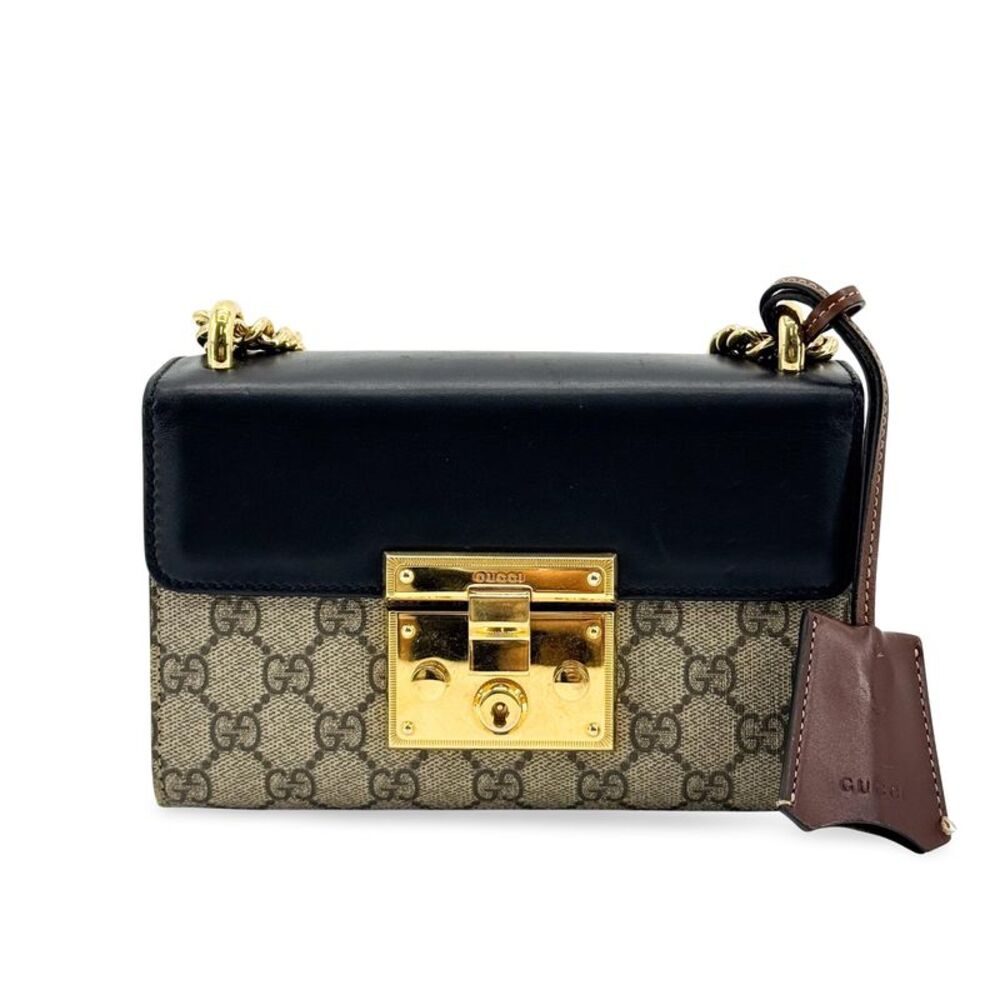 Gucci Padlock Top Handle Gg Coated Canvas And Leather Black Canvas Handbag